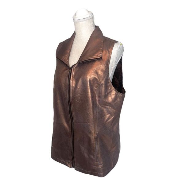 Chicos Shimmery Bronze Moto Vest Size 2 - Picture 6 of 15
